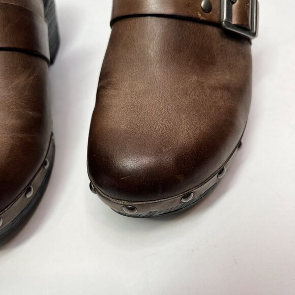 Korks by Kork ease Brown Leather Clog Mules Studded Slip On Shoes studded Size 8 - Picture 5 of 12